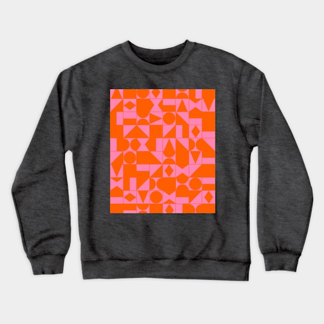 Pink and Orange Geometric Shapes Grid Crewneck Sweatshirt by OneThreeSix